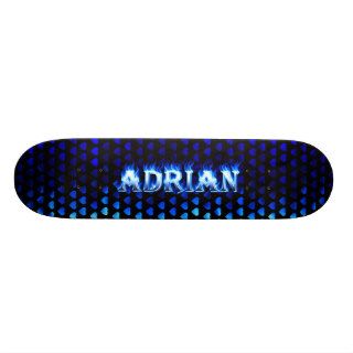 Adrian skateboard blue fire and flames design