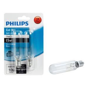 Philips 15 Watt Incandescent T6 Tubular Exit Light Bulb (2 Pack) 416107