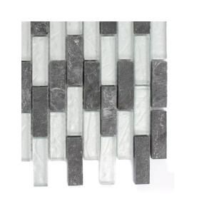Splashback Tile Tectonic Brick Black Slate and Silver Glass Floor and Wall Tile   6 in. x 6 in.Tile Sample R6C3 GLASS MOSAIC TILE