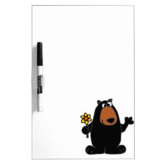 Cute Black Bear with Daffodil Cartoon Dry Erase Whiteboards