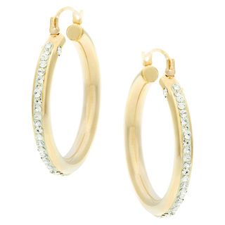 Forever Last 14k Yellow Gold Round cut Crystal Hoop Earrings Gold Earrings
