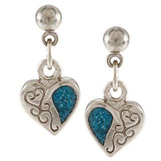 Southwest Moon Silvertone Turquoise Inlay Filigree Heart Earrings Southwest Moon Gemstone Earrings
