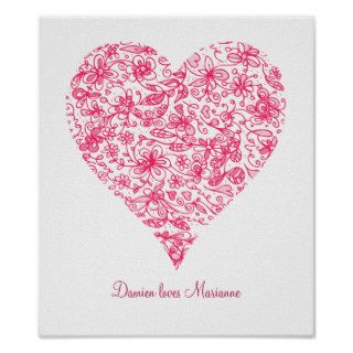 Pink Flower Love Heart Personalised Poster