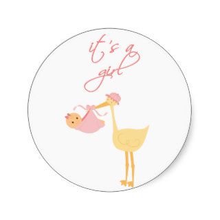 Cute it's a girl pink stork holding baby stickers