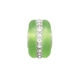 August Birthstone Peridot Frosted Glass and Crystal Bead for European Charm Bracelet Jewelry