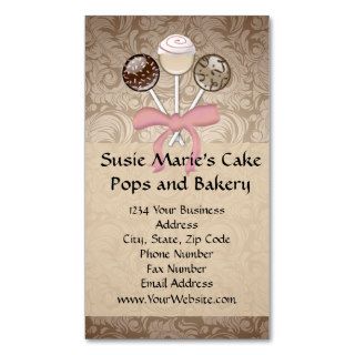 Elegant Cocoa Damask Cake Pop Business Cards
