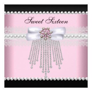 Sweet 16 Sixteen Pink Black Pearl Lace Diamond Invites