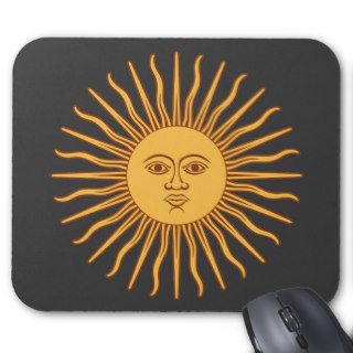 Sol de Mayo Gold Sun Face and Rays on Black Mouse Pads