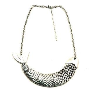 Hot 2 Colors HOt Metal Animal Luck Hammered Fish Choker Necklace(WP F184) Jewelry