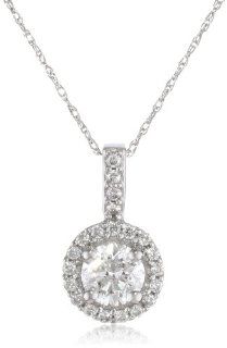 10k White Gold 0.75 cttw 0.60 ct Center Diamond Pendant Necklace, 18" Jewelry