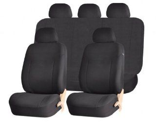 Universal Car Seat Cover Full Set Front Airbag Airbags Ready ELEGANT 1 STYLE Black SC 186BK Automotive