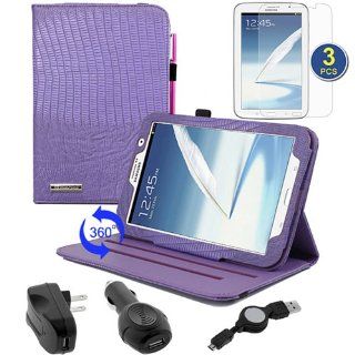BIRUGEAR Rotating Auto Sleep/ Wake Stand Case with Screen Protector & Charger for Samsung Galaxy Note 8 GT N5100 / GT N5110 8 inch Andriod Tablet     (Purple, 7 item) Computers & Accessories