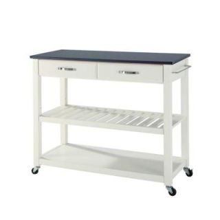 Crosley 42 in. Solid Black Granite Kitchen Island Cart with Optional Stool Storage in White KF30054WH