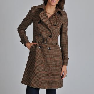 Vince Camuto Women's Brown Plaid Trench Coat Vince Camuto Coats