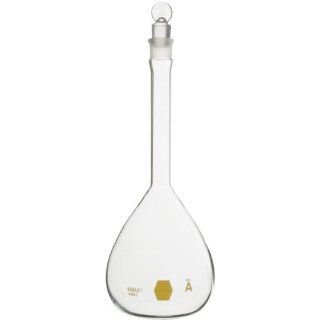 Kimax 28014Y 250 Borosilicate Glass 250mL, +/ 0.12mL Tolerance, Class A Volumetric Flask, with Yellow Marking Area (Case of 6)