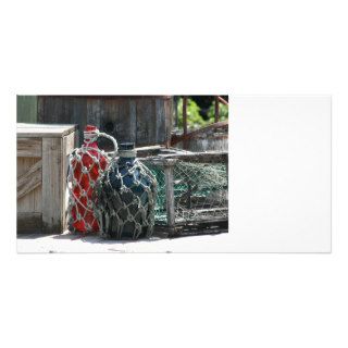 Glass fishing floats red blue infront custom photo card