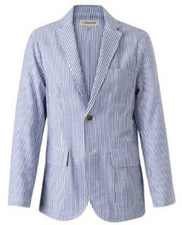 Classic Seersucker Jacket Blue White 40 Business Suit Pants Separates Clothing