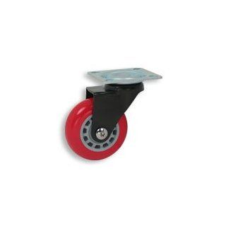 Cool Casters   Solid Skate Wheel Caster, Red Wheel, Black Yoke, Swivel Plate No Brake   Item #150 64 RD SP NB BL