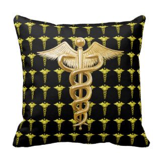 Gold Medical Caduceus Throw Pillows