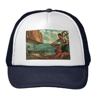 Vintage Business, Dock Worker Refueling a Ship Hats