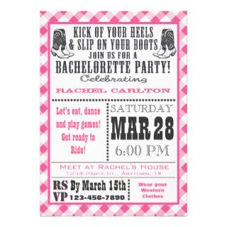 Pink Gingham Cowgirl Bachelorette Party Invitation