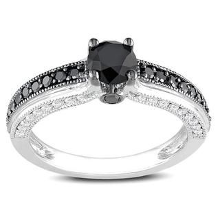 Miadora 10k White Gold 1 1/4ct TDW Black and White Round cut Diamond Ring (G H, I2 I3) Miadora Diamond Rings