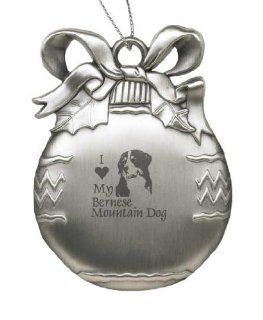 Solid Pewter Christmas Ornament   I Love My Bernese Mountain Dog Sports & Outdoors