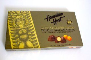 Hawaiian Host Hawaiian Honey Coated Whole Macadamias in Premium Milk Chocolate GIFT BOX NET WT 7 OZ (198 g)  Candy And Chocolate Covered Nut Snacks  Grocery & Gourmet Food