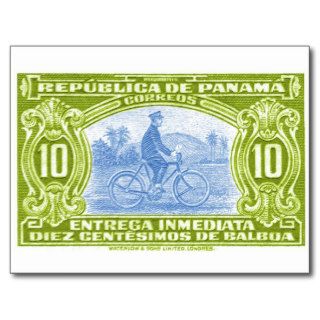 1929 Panama Bicycle Messenger Postage Stamp Post Card