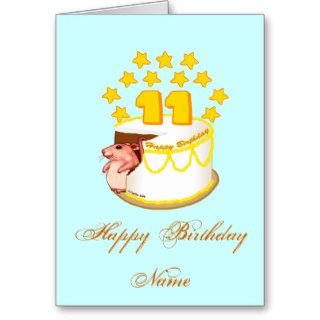 11 Year Old Birthday Cake Mouse Greeting Cards