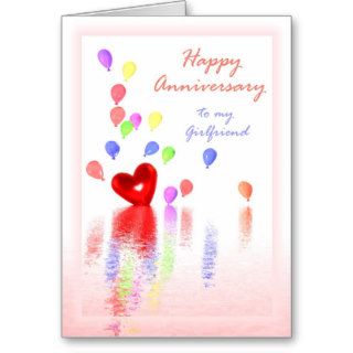 Happy Anniversary for Girlfriend  Heart & Balloons Greeting Cards