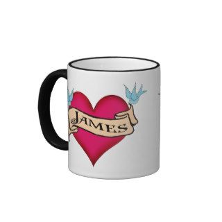 James   Custom Heart Tattoo T shirts & Gifts Coffee Mugs