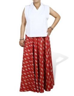 Maxi Red Skirt Long Plus Size Gypsy Block Print Cotton Summer Clothes Indian XL World Apparel Clothing