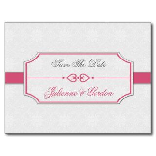 #2 Dark Pink and Gray Damask Hearts Save The Date Post Cards