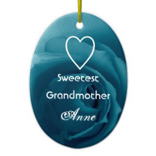Sweetest Grandmother Teal Rose with Heart Gift Christmas Tree Ornament