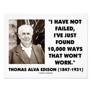 Thomas Edison Not Failed 10,000 Ways Won't Work Custom Invitation