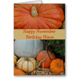 Happy November Birthday Niece, pumpkins, gourds Greeting Cards