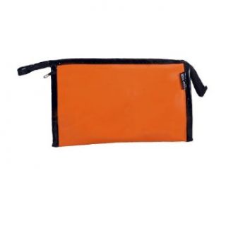 Girl Zipper Clouser PU Faux Leather Toiletry Case Holder Black Orange w A Mirror Clothing