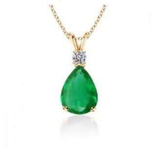 7x5 mm Pear Shaped Emerald Pendant with Diamond in 14K Yellow Gold Quality Better Jewelry Products Jewelry