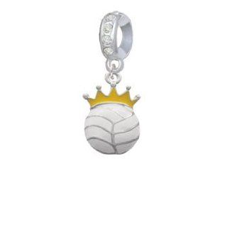 Volleyball   Crown Clear Crystal Charm Bead Dangle Jewelry