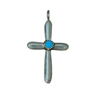 Authentic Native American Indian Sterling Silver P16 Navajo Turquoise Cross Pendant Women's Men's Jewelry Jewelry