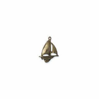 Shipwreck Beads Pewter Sailboat Charm, Antique Gold, 19 by 25mm, 3 Piece