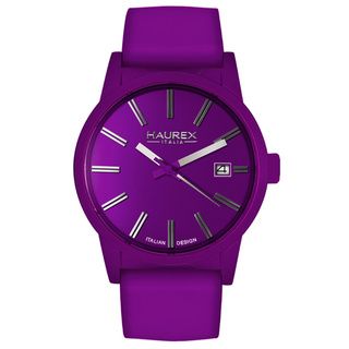 Haurex Italy Women's Compact Purple Aluminum/ Leather Strap Watch Haurex Women's Haurex Watches