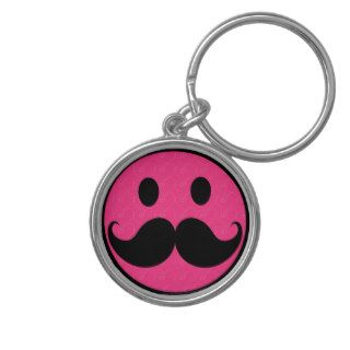 Pink Smiley Face Mustache Moustache Stache Keychains