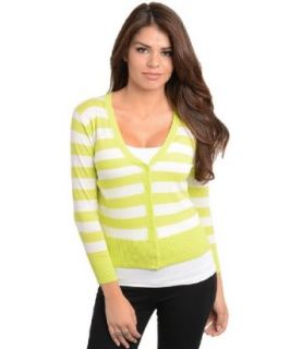 247 Frenzy Slim Fit Button Front V Neck Cardigan   White Lime (Small)