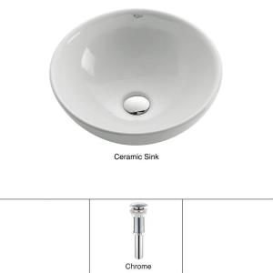 KRAUS Vessel Sink in White with Pop up Drain in Chrome KCV 141 CH