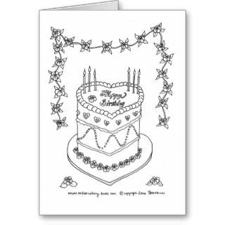 Heart Bithday Cake Line Drawing Card