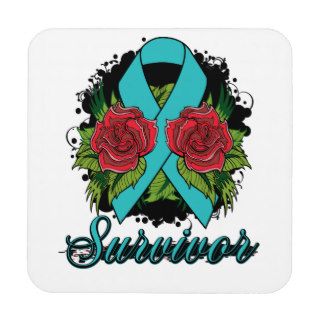 Myasthenia Gravis Survivor Rose Grunge Tattoo Beverage Coaster