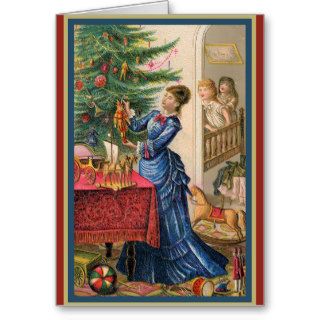 Victorian Trade Card Mother Decorating Tree