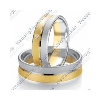 950 Platinum and 18k Yellow Gold 7mm Flat 0.03ct His & Hers Wedding Rings Set 234 Wedding Bands Jewelry